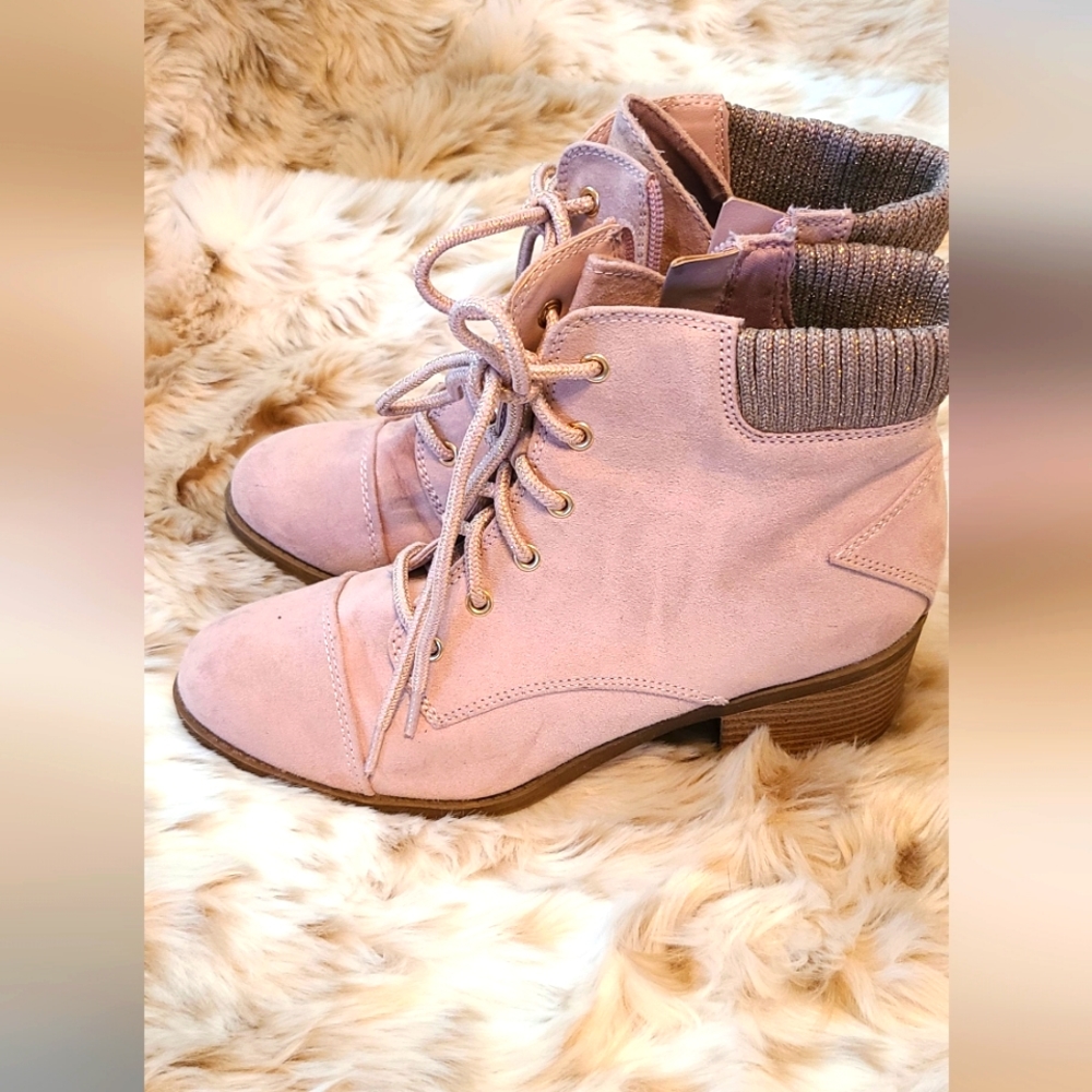 Girls Pink Faux Suede Ankle Boots